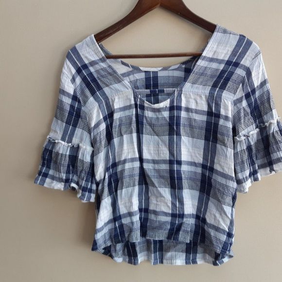 Ladies Limited edition white/blue plaid blouse Country style size Small - Picture 3 of 4